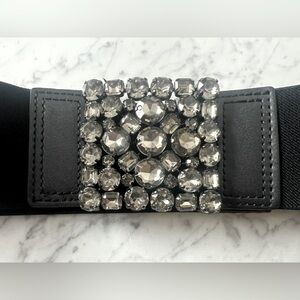 BCBGMaxAzria Black Belt with Silver Crystal Buckle